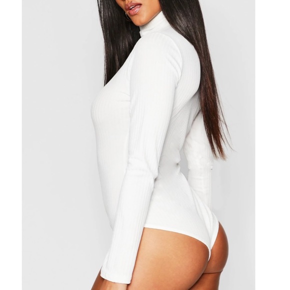 Brand new Boohoo Rib High turtle neck Long Sleeve White Bodysuit in medium - Picture 3 of 8
